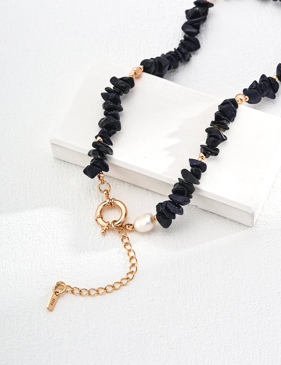 S925 シルバー ナチュラル ブルー サンドストーン フレンチ ヴィンテージ ネックレス (ネックレス/ブレスレット 2Way) D0530-2