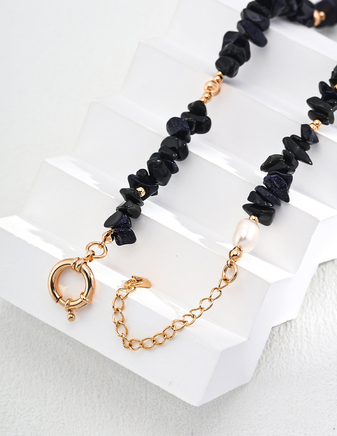 S925 シルバー ナチュラル ブルー サンドストーン フレンチ ヴィンテージ ネックレス (ネックレス/ブレスレット 2Way) D0530-2