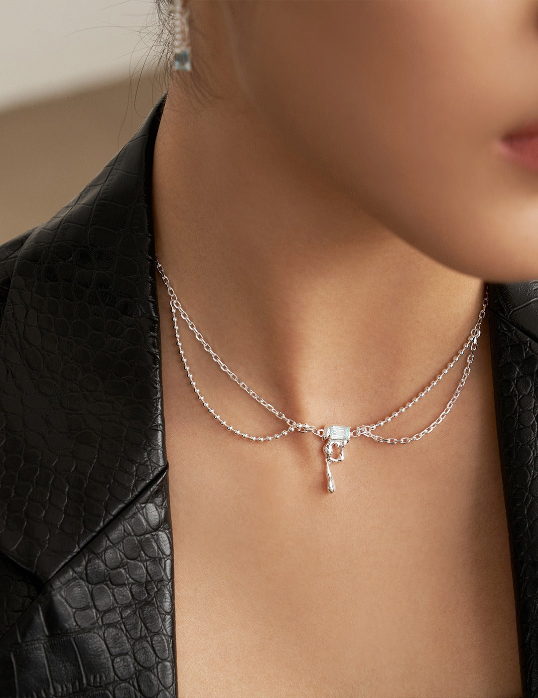 “Breath of Spring”925 Silver Natural Topaz Necklace D0244