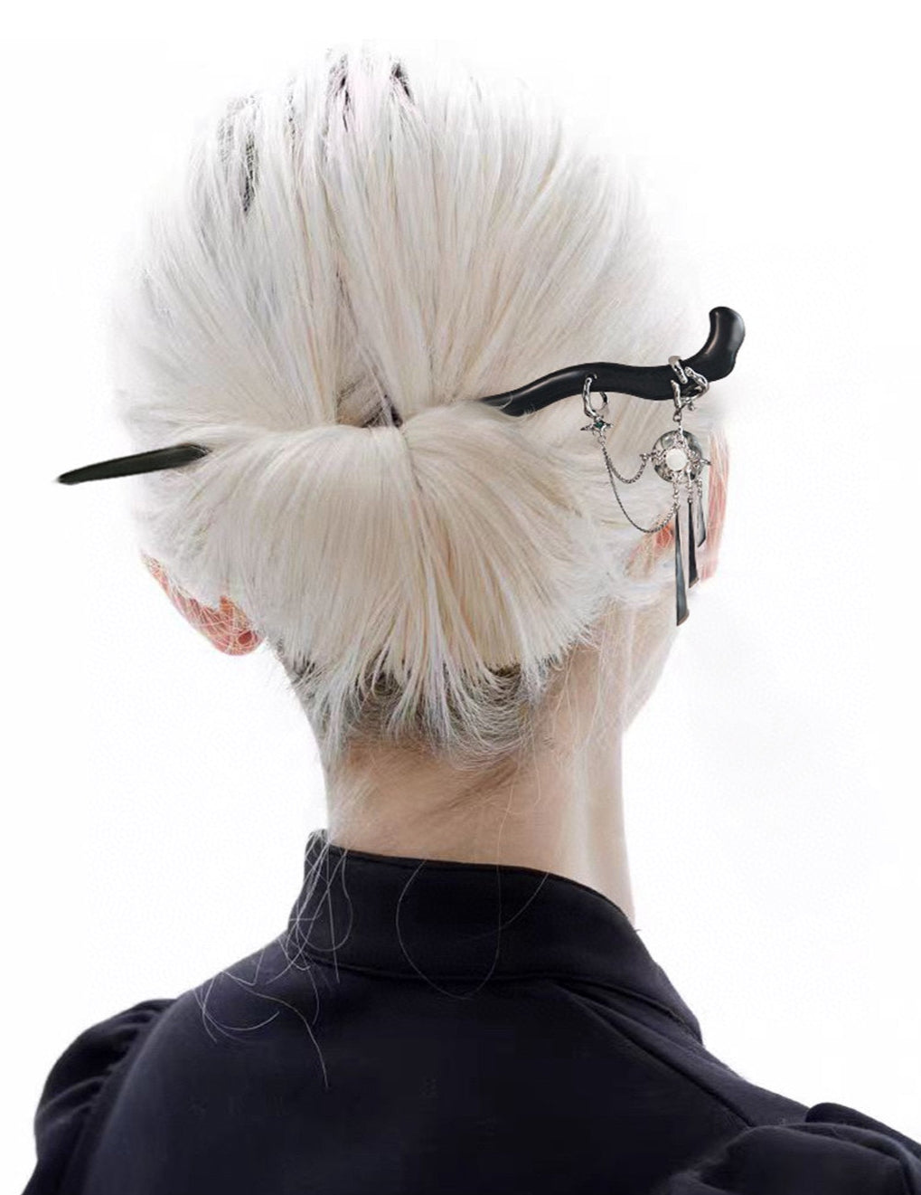 「詫び寂びの光」S925 シルバーモス瑪瑙ピンクタダマキシマ紫白檀ヘアピン C0001-1