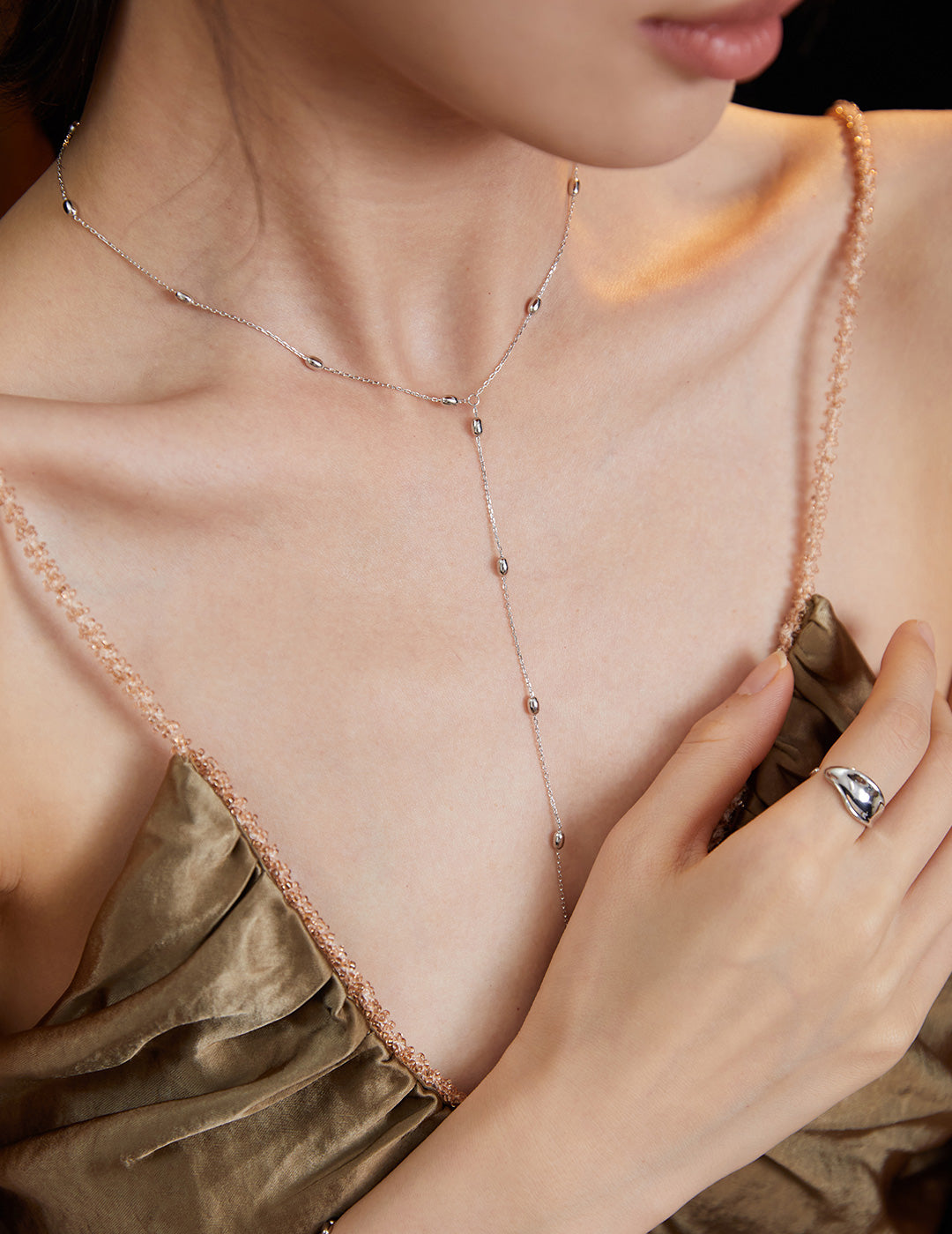S925 silver Minimalist French style long necklace D0206