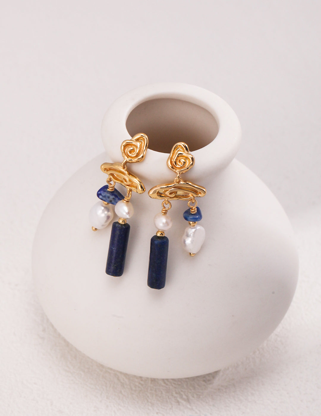 S925シルバーラピスラズリ天然淡水パールピアス