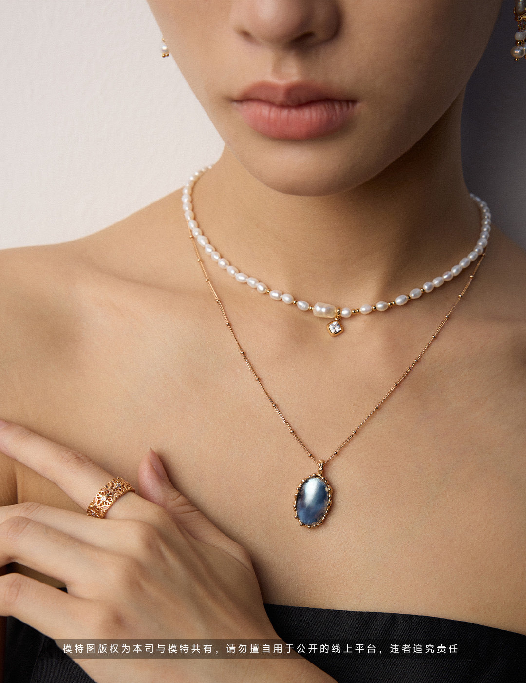 S925 Silver Vintage Gold Mabe Pearl Necklace D0531-2