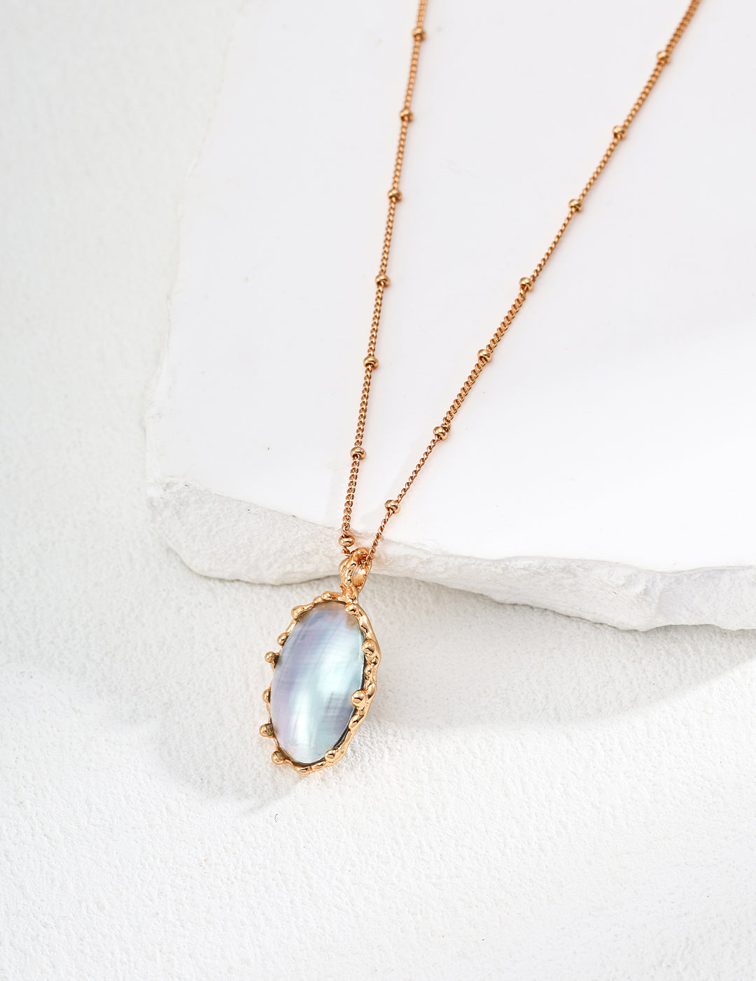 S925 Silver Vintage Gold Mabe Pearl Necklace D0531-2
