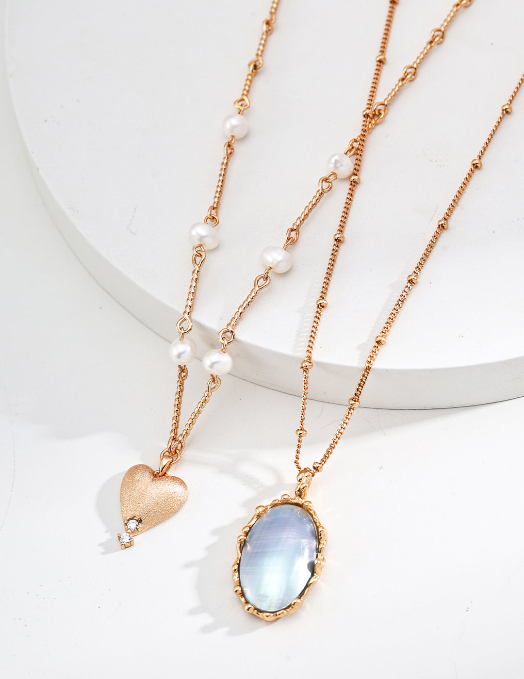 S925 Silver Vintage Gold Mabe Pearl Necklace D0531-2