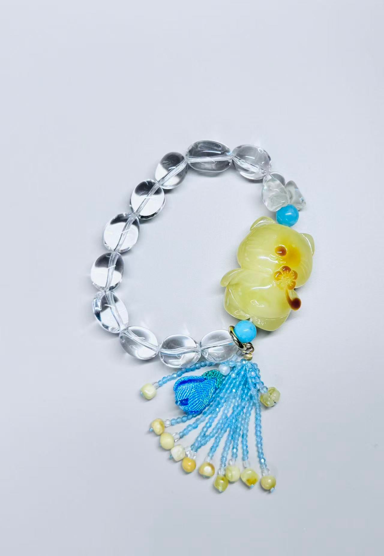 Clear and Cute -Amber Kitten Natural Stone Bracelet