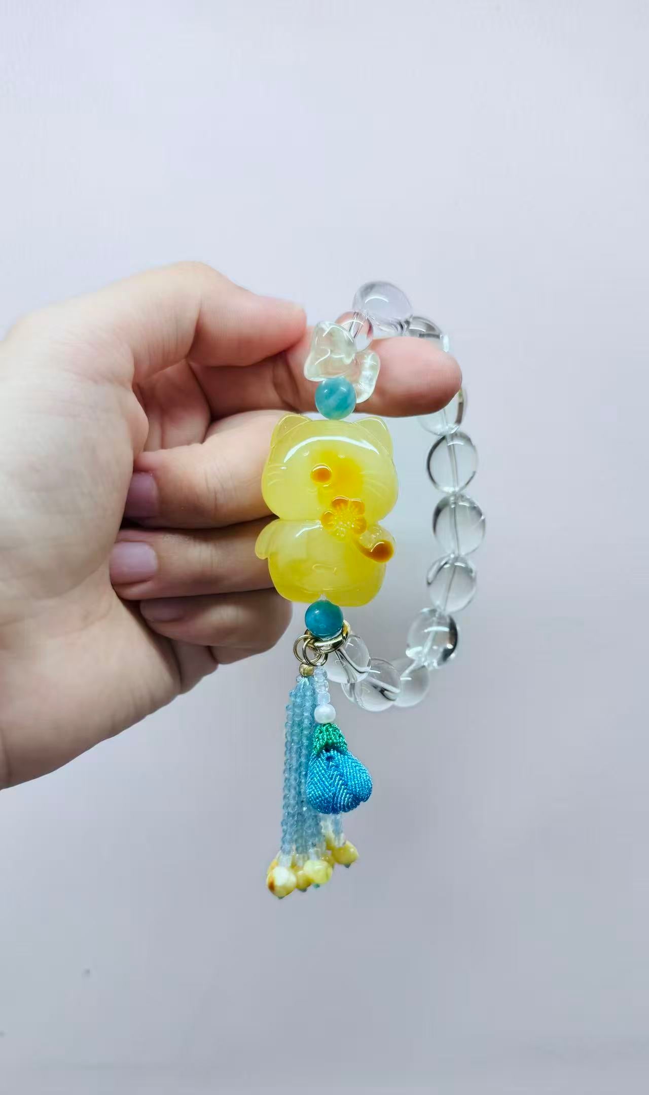 Clear and Cute -Amber Kitten Natural Stone Bracelet