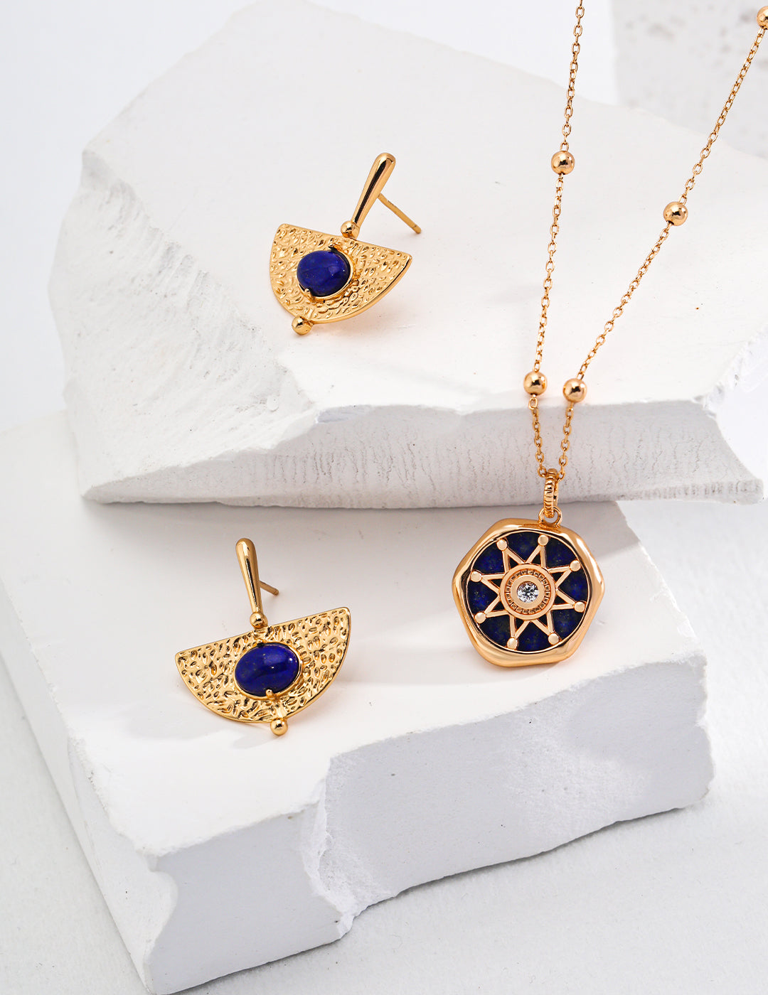 S925 Silver Eight-Pointed Star design Lapis Lazuli Necklace D0499-2