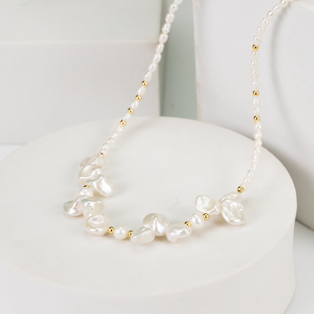 Morning Dew Dream - Natural Baroque stone pearl necklace NMX1011