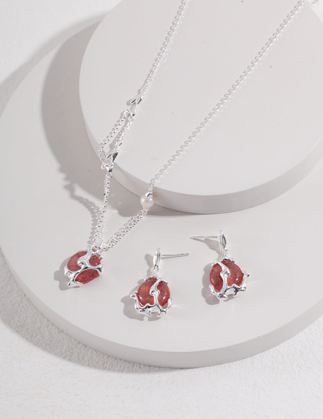 S925 Silver Strawberry Crystal Necklace YD0055