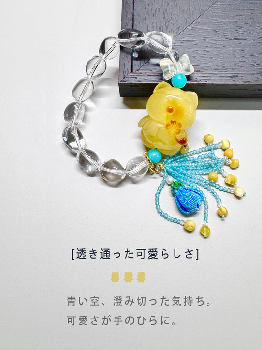 Clear and Cute -Amber Kitten Natural Stone Bracelet