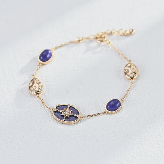 “Starlit Wish”S925 Silver Eight-Pointed Star design Lapis Lazuli Bracelet SL0249