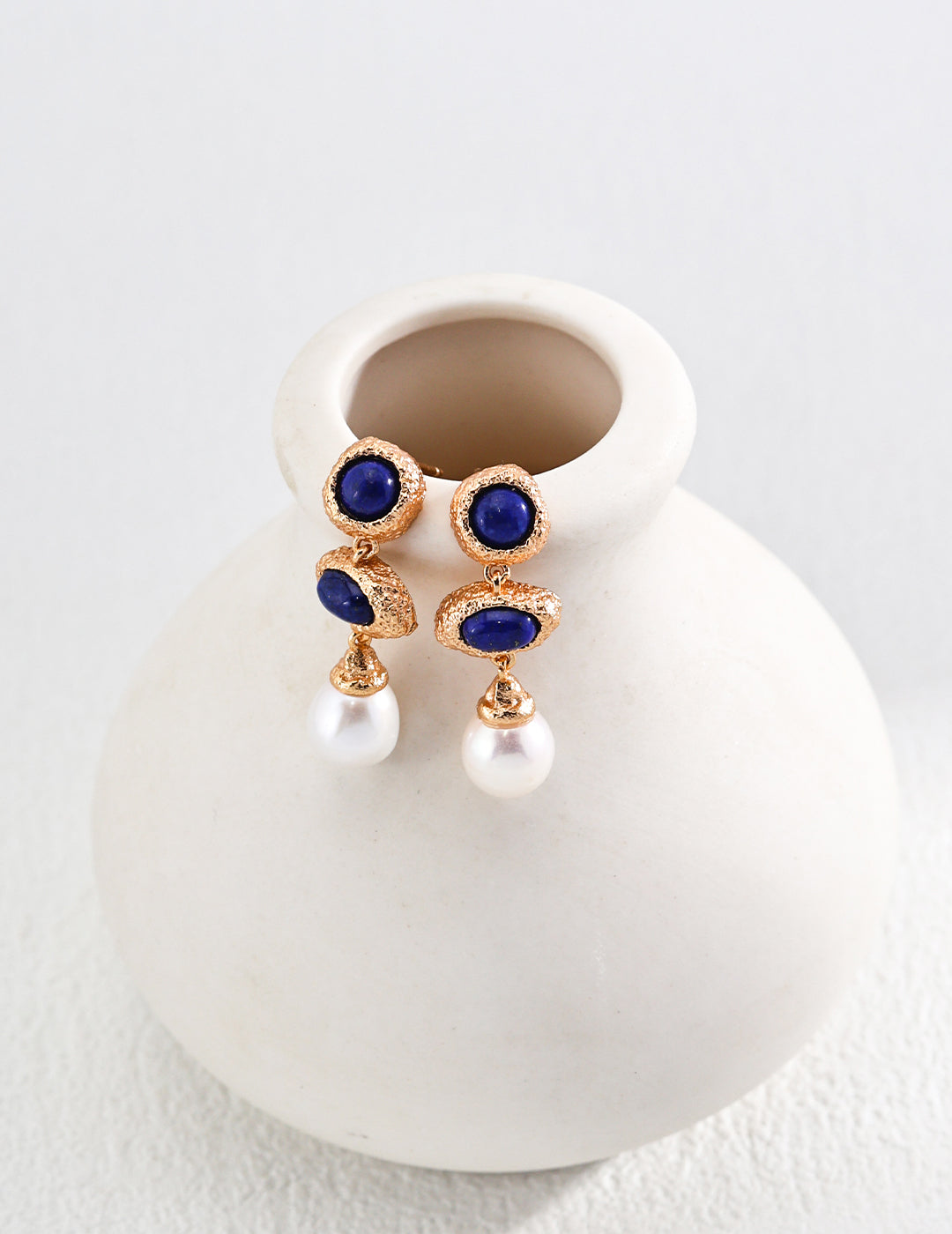 S925 Silver Elegant Design Lapis Lazuli Pearl Earrings E01169-2