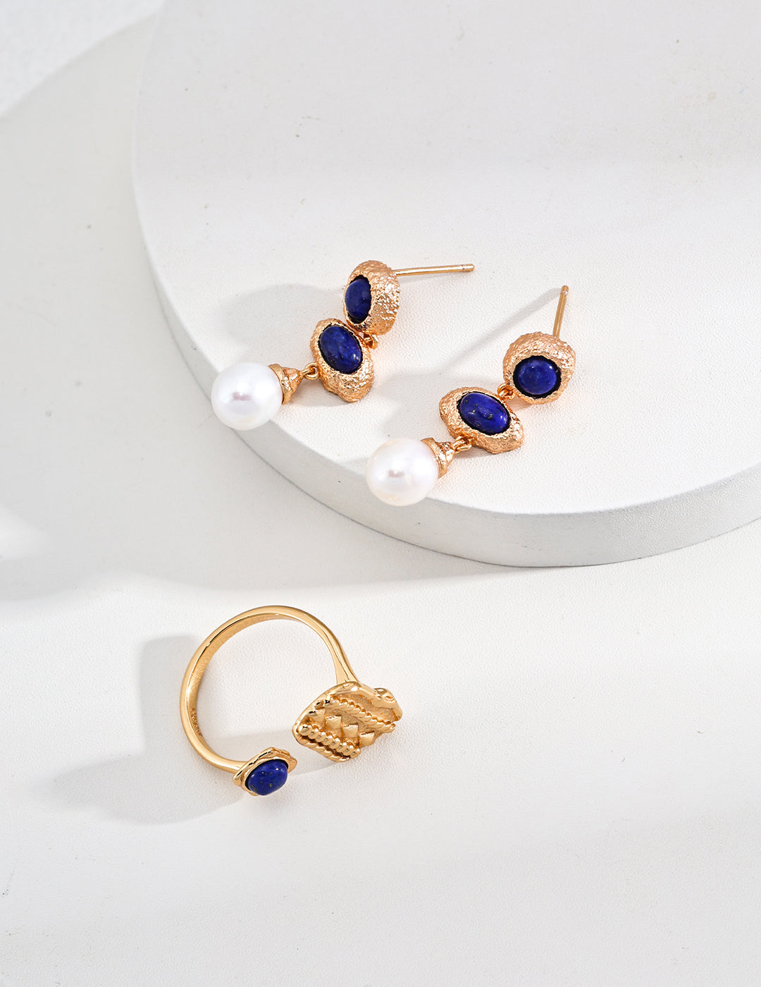 S925 Silver Elegant Design Lapis Lazuli Pearl Earrings E01169-2