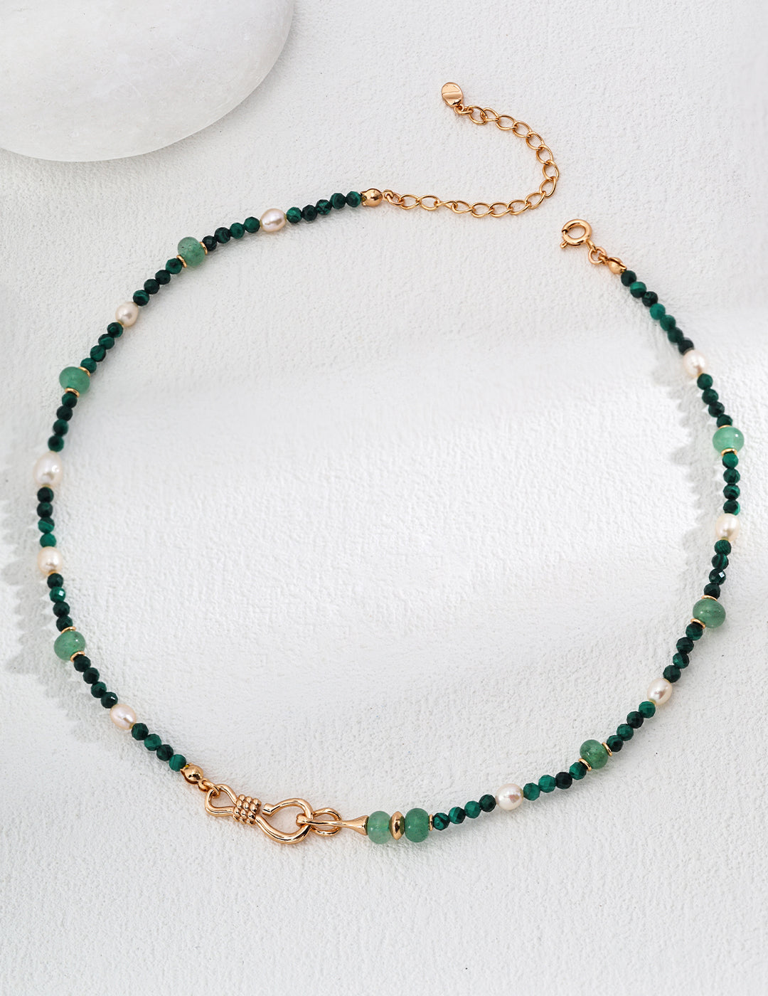 S925 Silver Green Dongling Jade Natural malachite Pearl Necklace (2Way Necklace/bracelet)  D0550-2