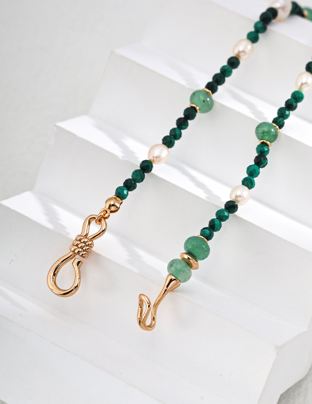 S925 Silver Green Dongling Jade Natural malachite Pearl Necklace (2Way Necklace/bracelet)  D0550-2