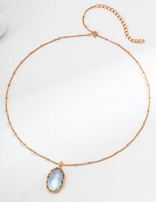 S925 Silver Vintage Gold Mabe Pearl Necklace D0531-2