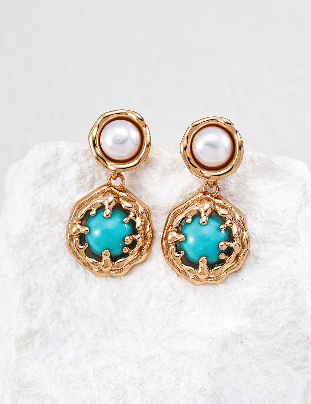 "Coral Sea"S925 Silver Natural Pearl Turquoise/Tiger's Eye Earrings E01413