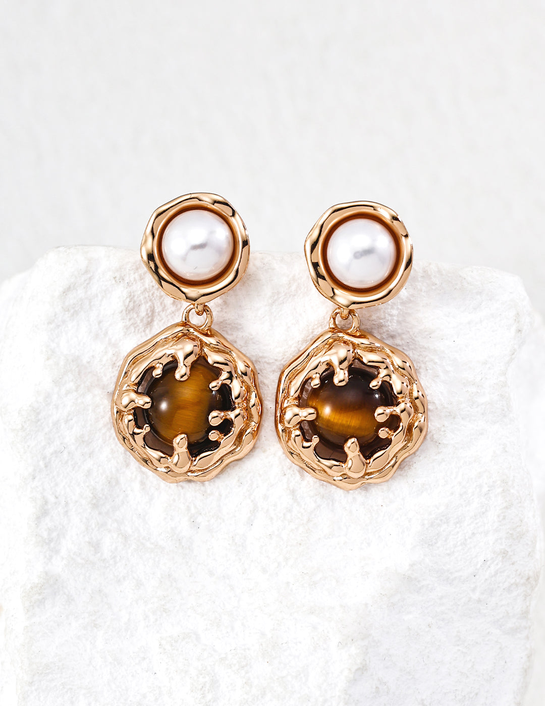 "Coral Sea"S925 Silver Natural Pearl Turquoise/Tiger's Eye Earrings E01413