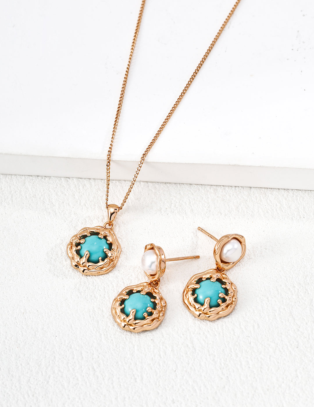 "Coral Sea"S925 Silver Natural Pearl Turquoise/Tiger's Eye Earrings E01413