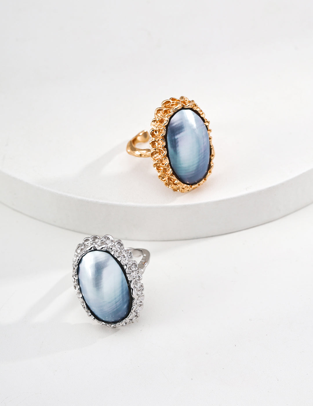 Hand-Carved Series- S925 Silver Vintage Mabe Ring J0347