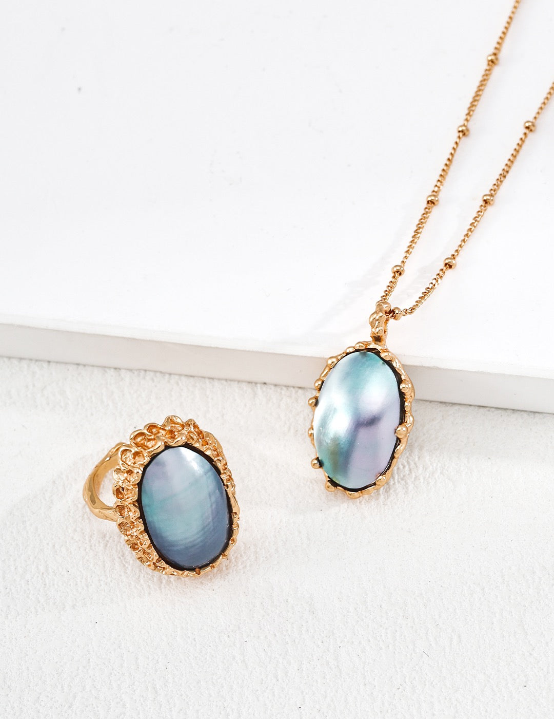 Hand-Carved Series- S925 Silver Vintage Mabe Ring J0347