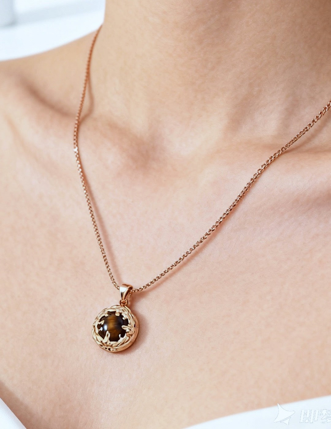 "Coral Sea"S925 Sterling Silver Vintage Turquoise/Tiger's Eye Pendant Necklace D0703